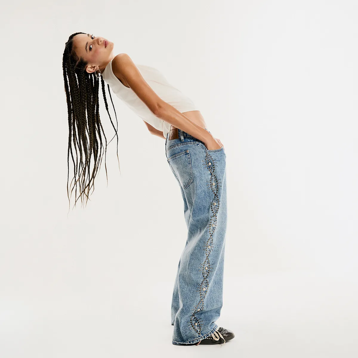 AMERICANINO - Jeans Tachas Wide Leg Tiro Medio Mujer Americanino