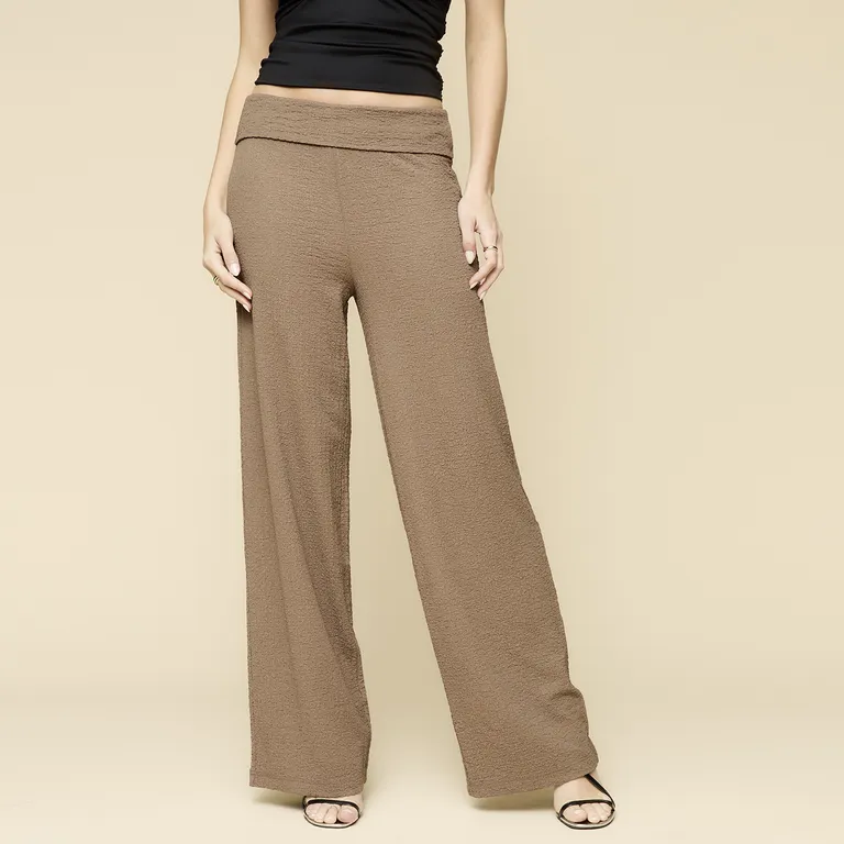 Pantalón Flare Textura Pretina Folded Mujer