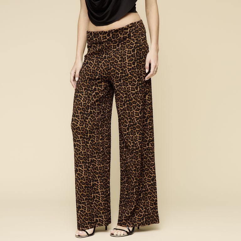 Pantalón Flare Textura Pretina Folded Mujer
