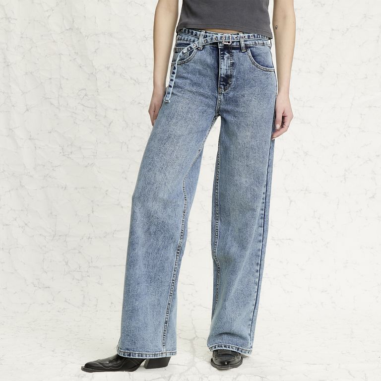 Jeans Straight Tiro Alto Mujer