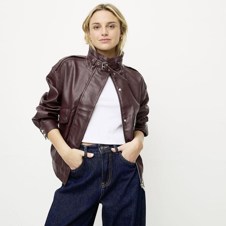 Chaqueta Efecto Cuero Mujer