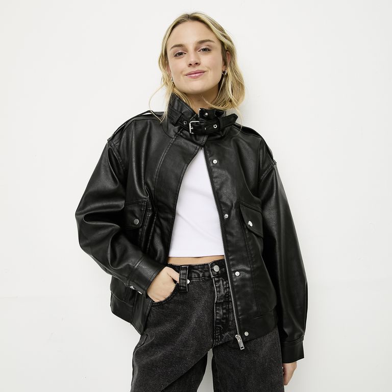 Chaqueta Efecto Cuero Mujer
