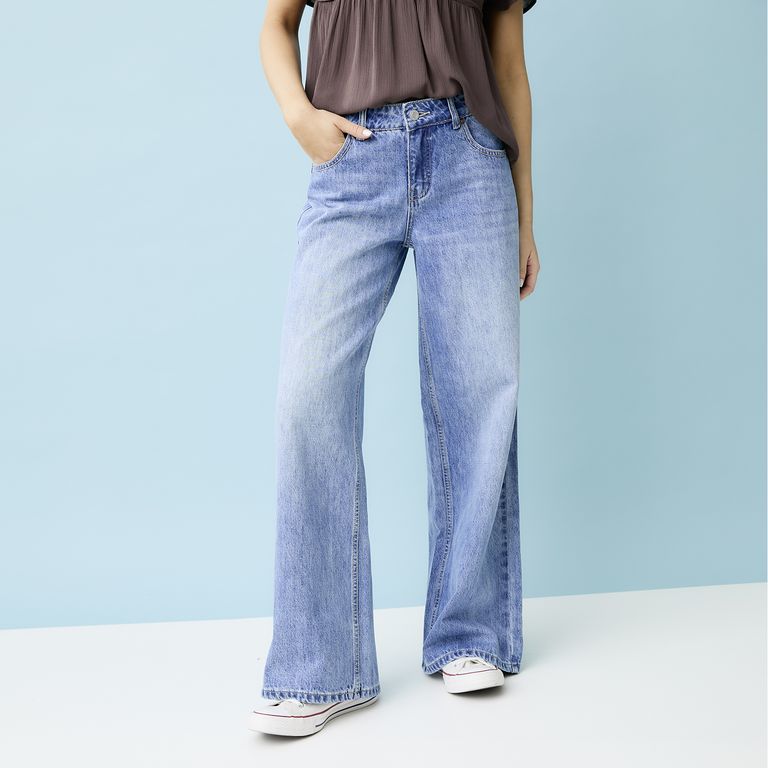 Jeans Wide Leg Tiro Bajo Mujer