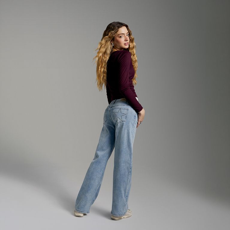 Jeans Tachas Wide Leg Mujer