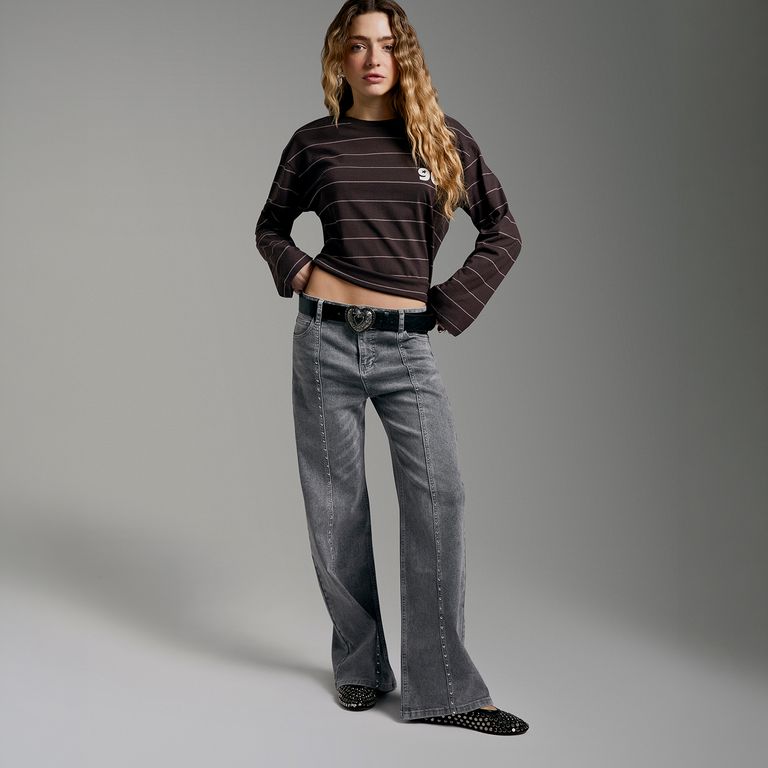 Jeans Tachas Wide Leg Mujer