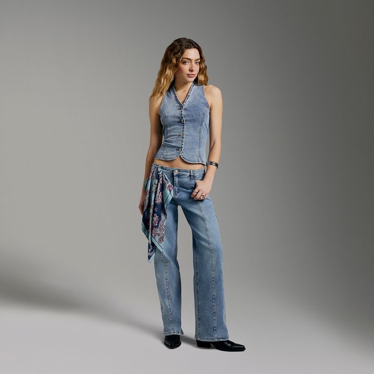 Jeans Tachas Wide Leg Mujer