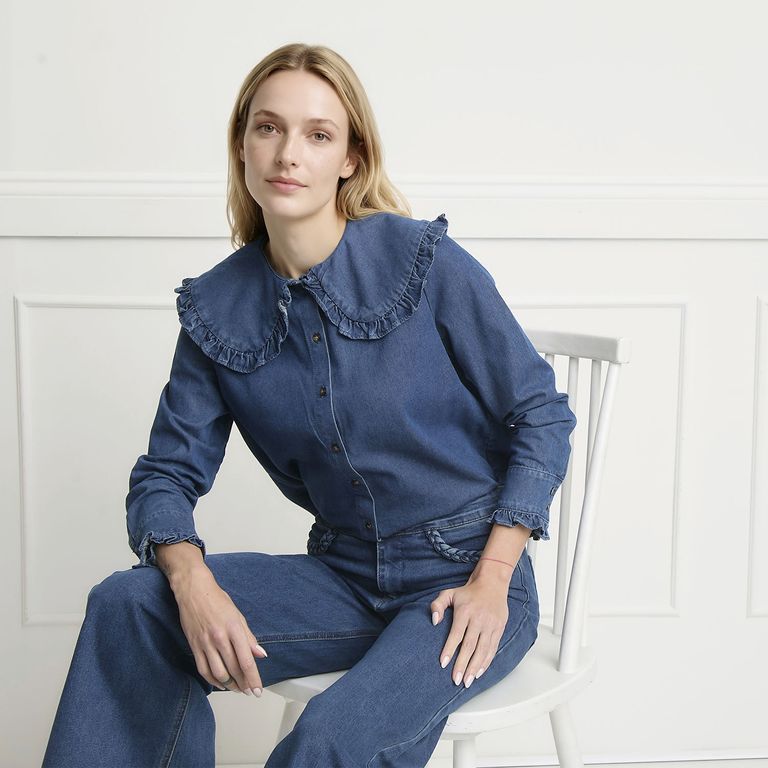 Blusa Denim Cuello Bobo Mujer