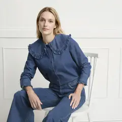 ELLE - Blusa Denim Cuello Bobo Mujer
