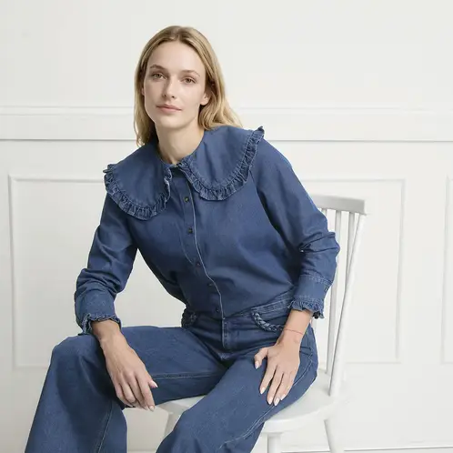 ELLE - Blusa Denim Cuello Bobo Mujer