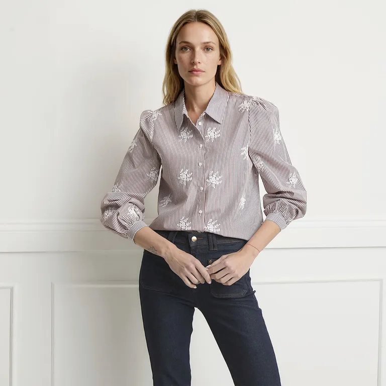 Blusa Rayas y Flores Bordadas Mujer