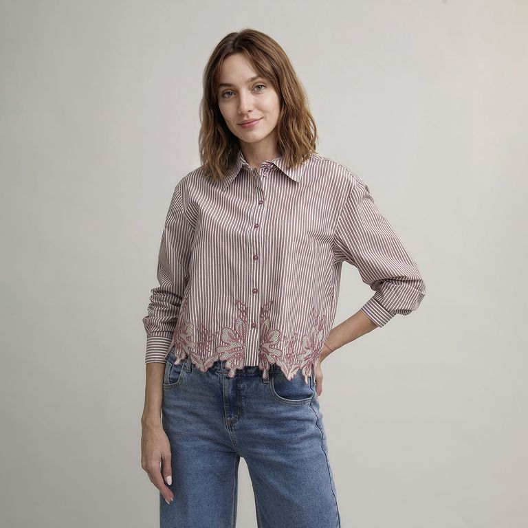 UNIVERSITY CLUB Blusa Mujer Rayas Broderie