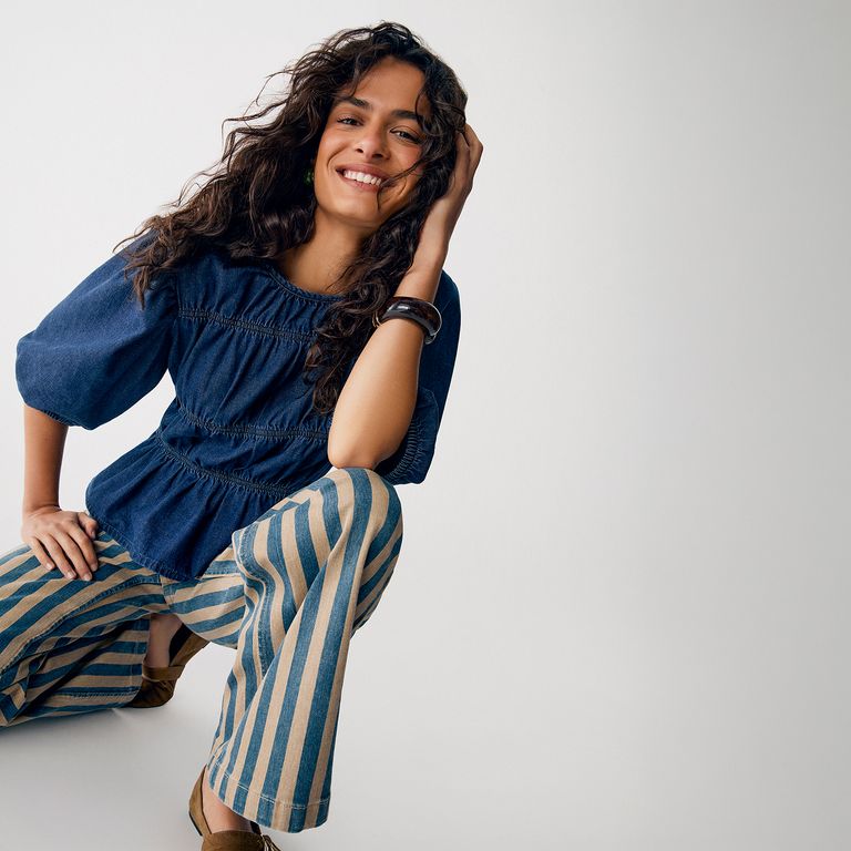 Blusa Denim Manga Globo Mujer