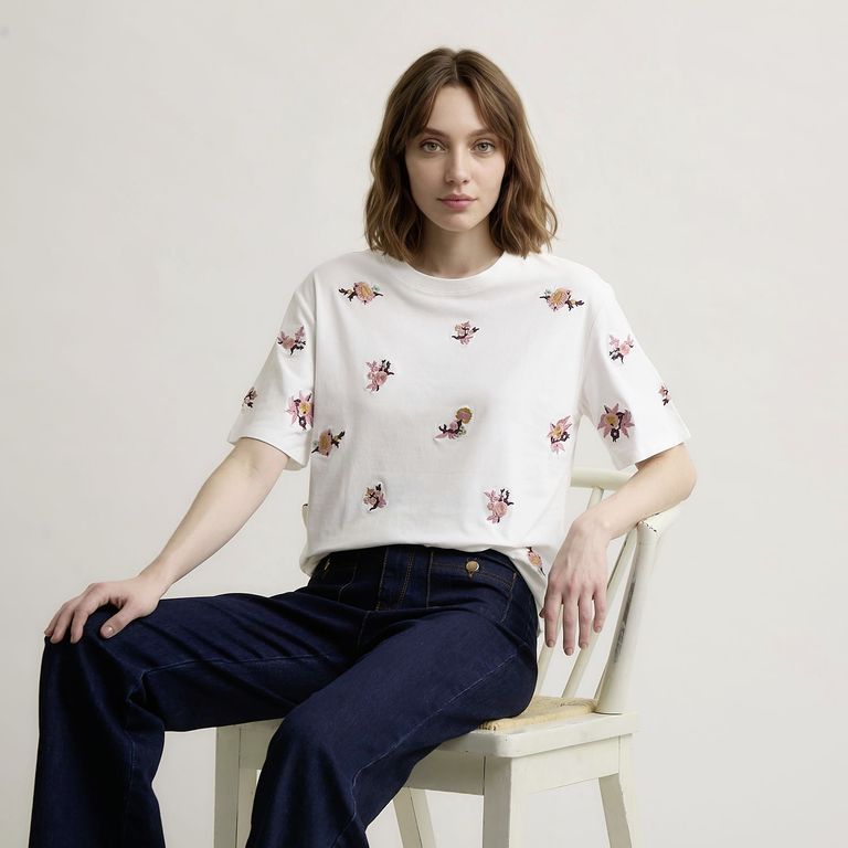 Polera Mujer Bordado Flores
