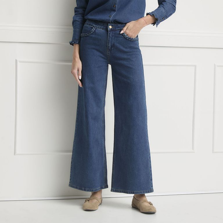 Jeans Wide Leg Trenzado Mujer