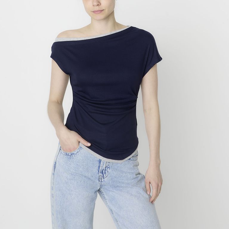 Polera Manga Corta Layering Mujer