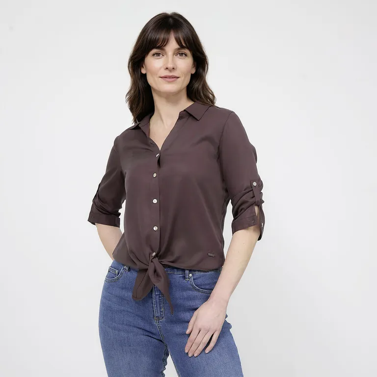 Blusa Con Nudo Manga 3/4 Mujer