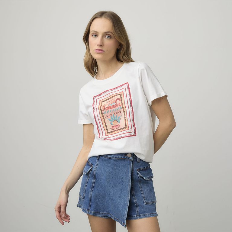 Polera Estampada Manga Corta Mujer