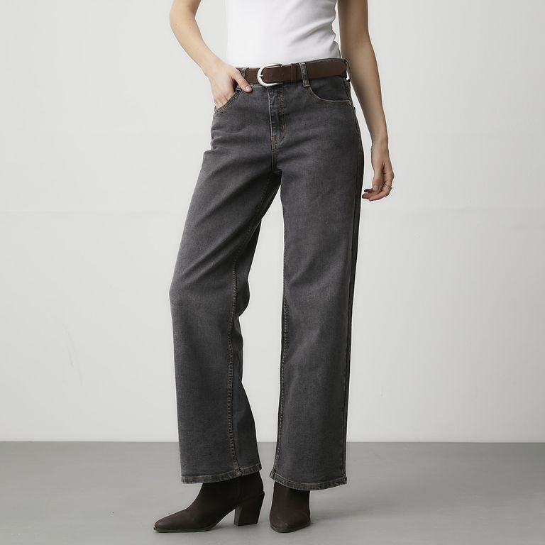 Jeans Straight Tiro Alto Mujer