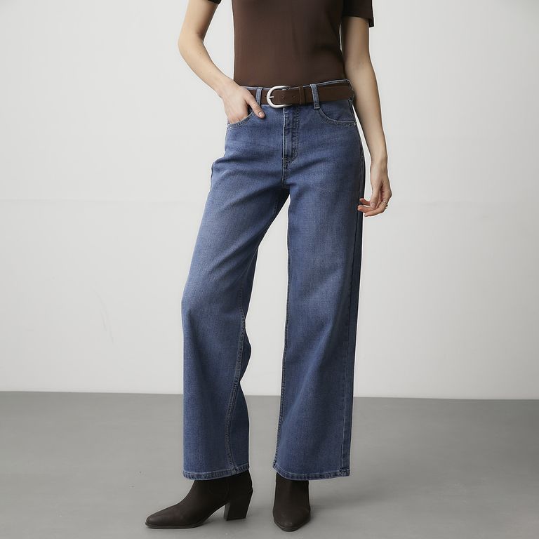 Jeans Straight Tiro Alto Mujer