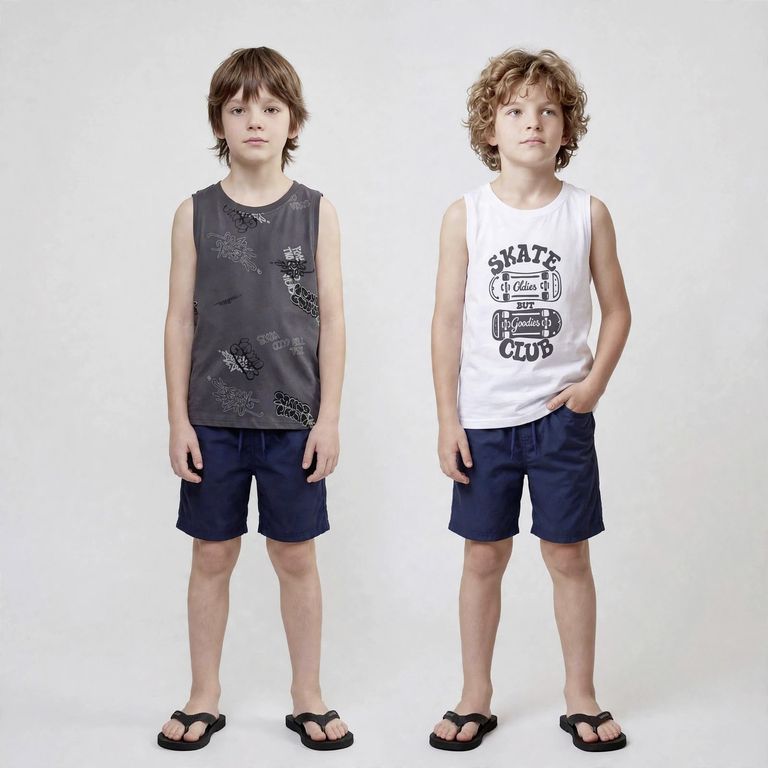 Pack de 2 poleras sin manga niño