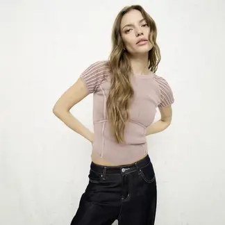 AMERICANINO - Polera Manga Corta Tejida Algodón Mujer