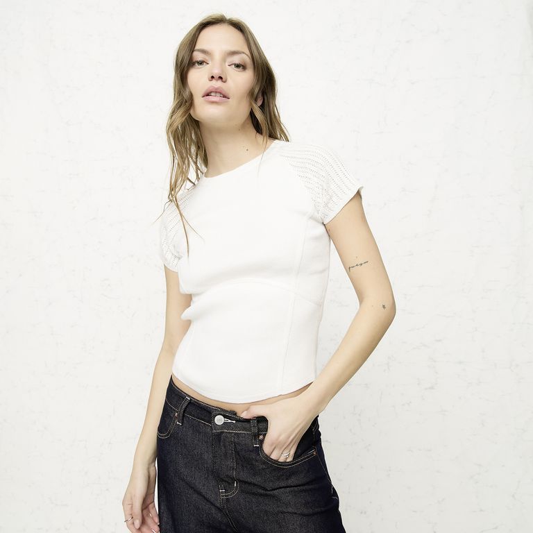 Polera Manga Corta Tejida Algodón Mujer