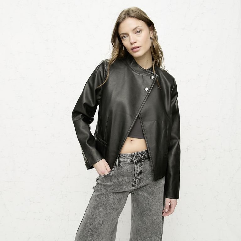 Chaqueta Efecto Cuero Mujer