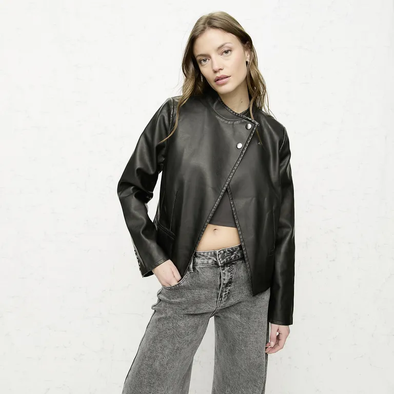 Chaqueta Efecto Cuero Mujer