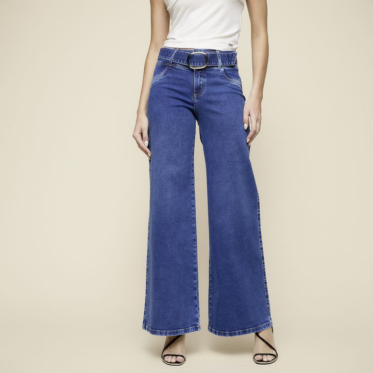 Jeans Wide Leg Tiro Medio Mujer