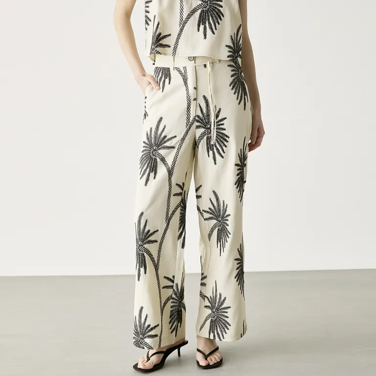 BASEMENT Pantalón con Lino Bordado Mujer