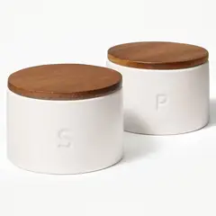 FIGMINT - Juego De 2 Recipientes Para Sal Y Pimienta Crema