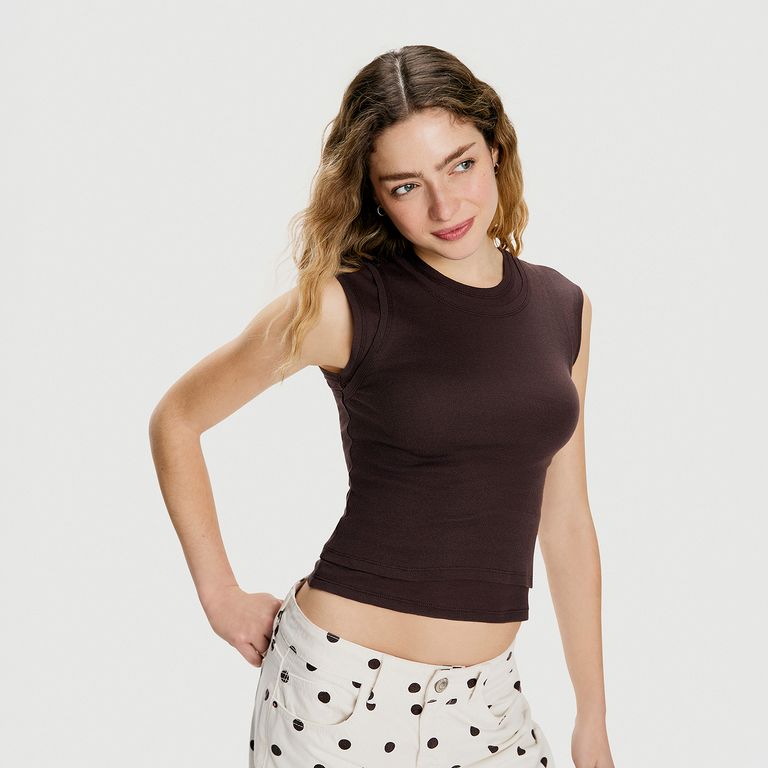 Polera Manga Corta Layering Mujer