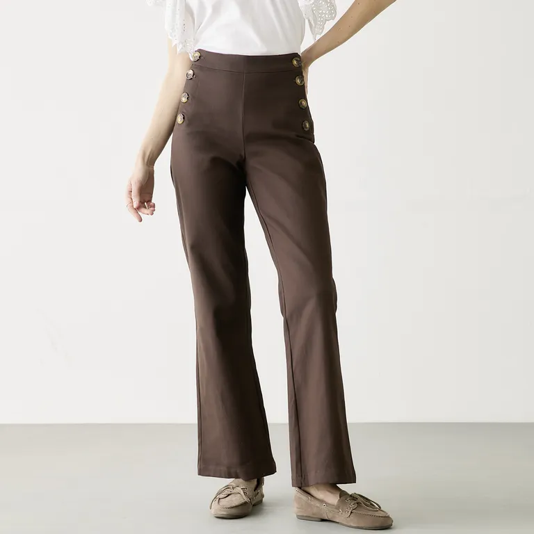 Pantalón Tiro Alto Botones Mujer