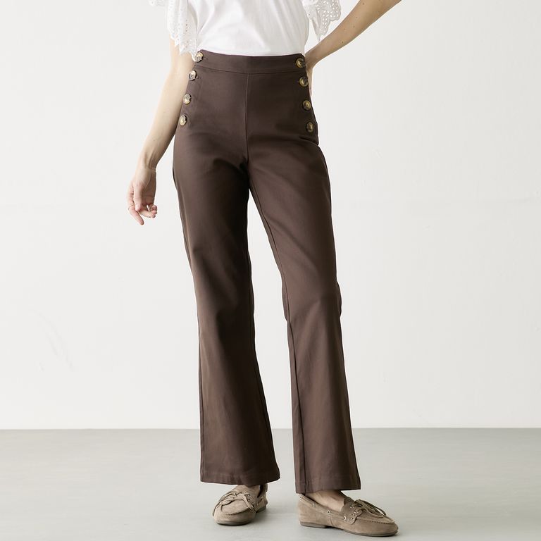 Pantalón Tiro Alto Botones Mujer