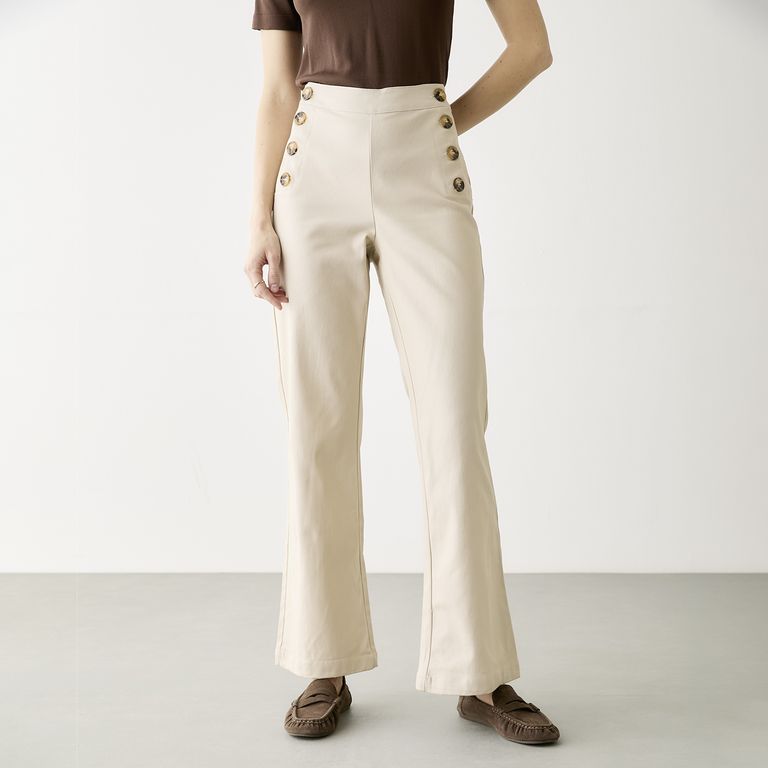 Pantalón Tiro Alto Botones Mujer