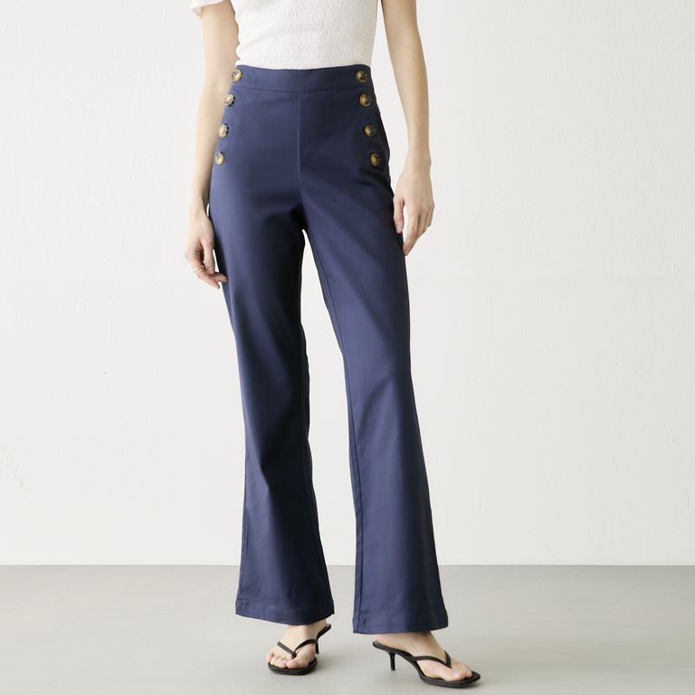 Pantalón Tiro Alto Botones Mujer
