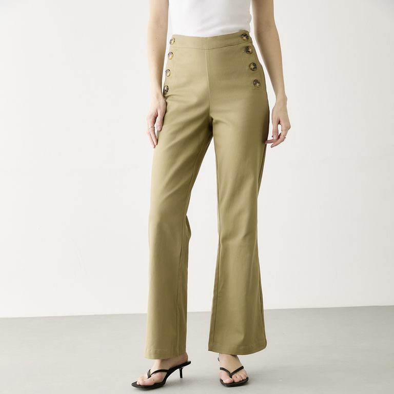 Pantalón Tiro Alto Botones Mujer