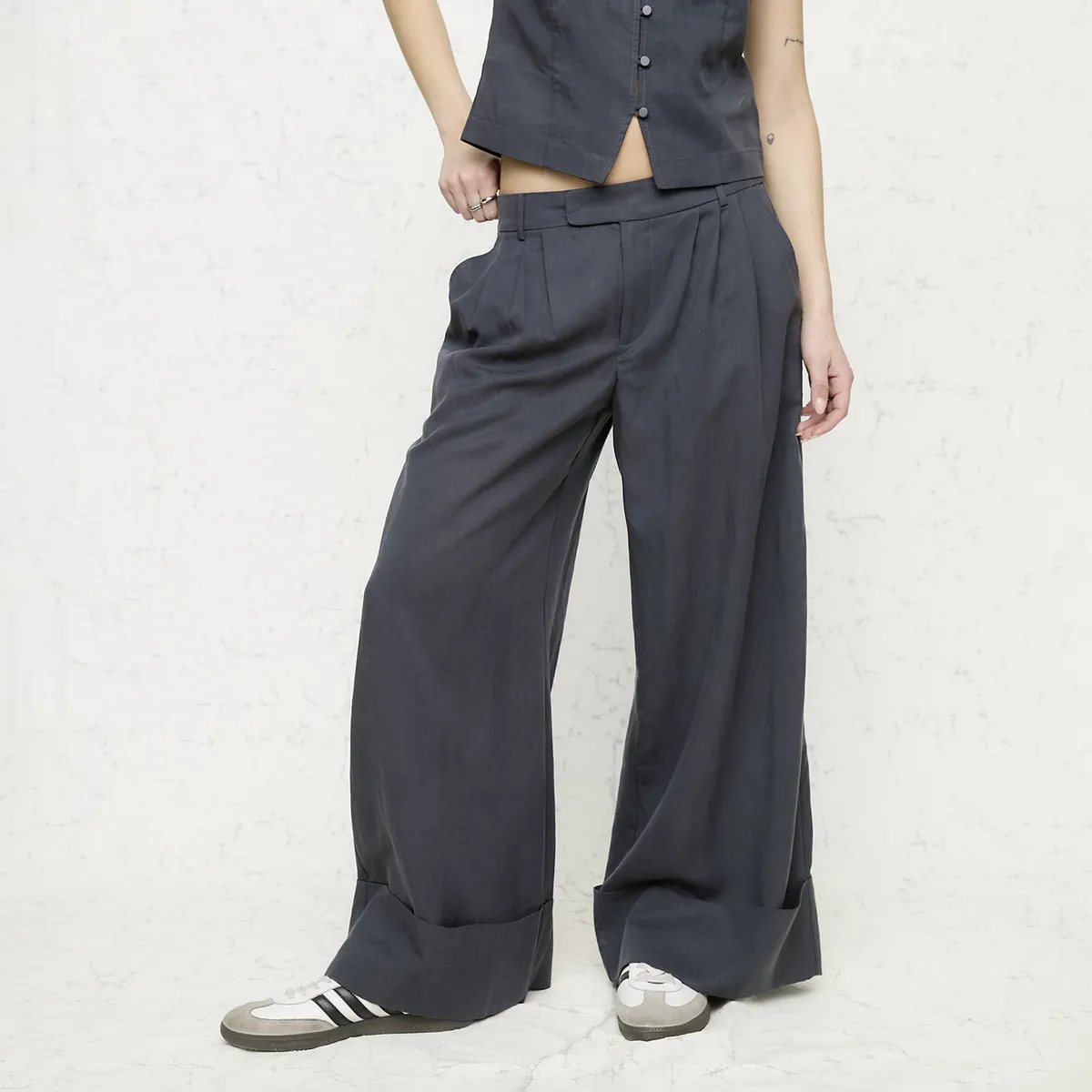 AMERICANINO - Pantalón Wide Leg Mujer Tiro Medio Americanino