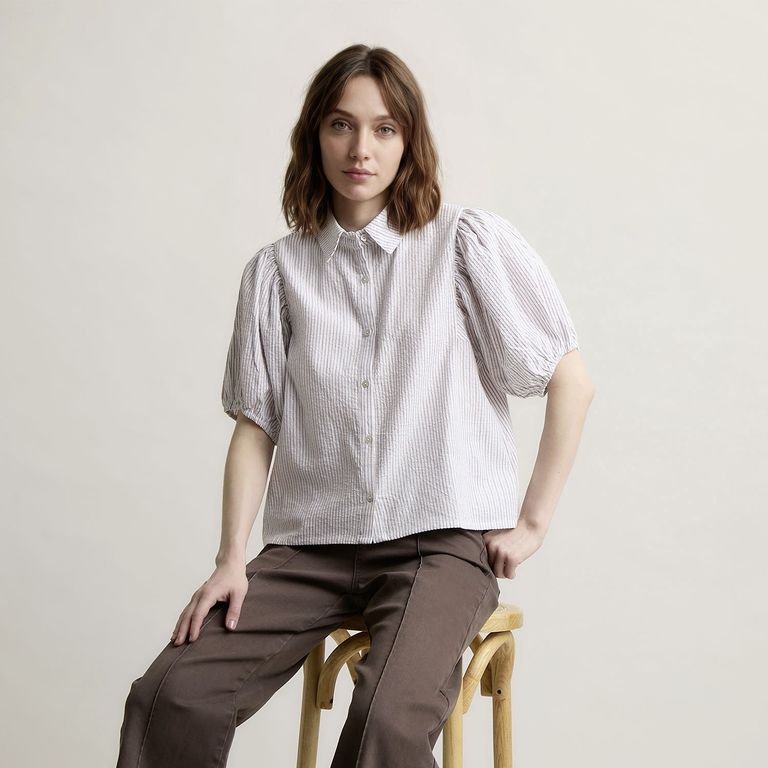 Blusa Rayas Manga Globo Mujer