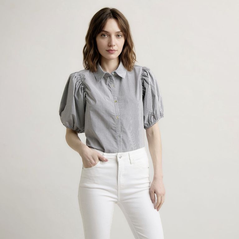 Blusa Rayas Manga Globo Mujer