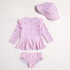 YAMP - Set Traje De Baño Polera Uv + Bottom + Gorro Bebé Niña