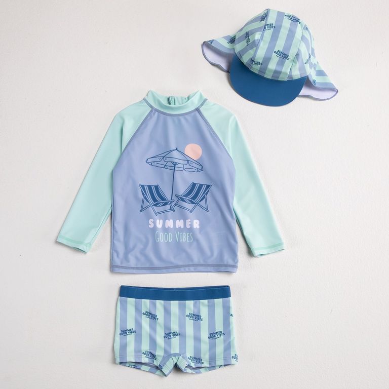 Set Traje De Baño + Gorro Bebé Niño