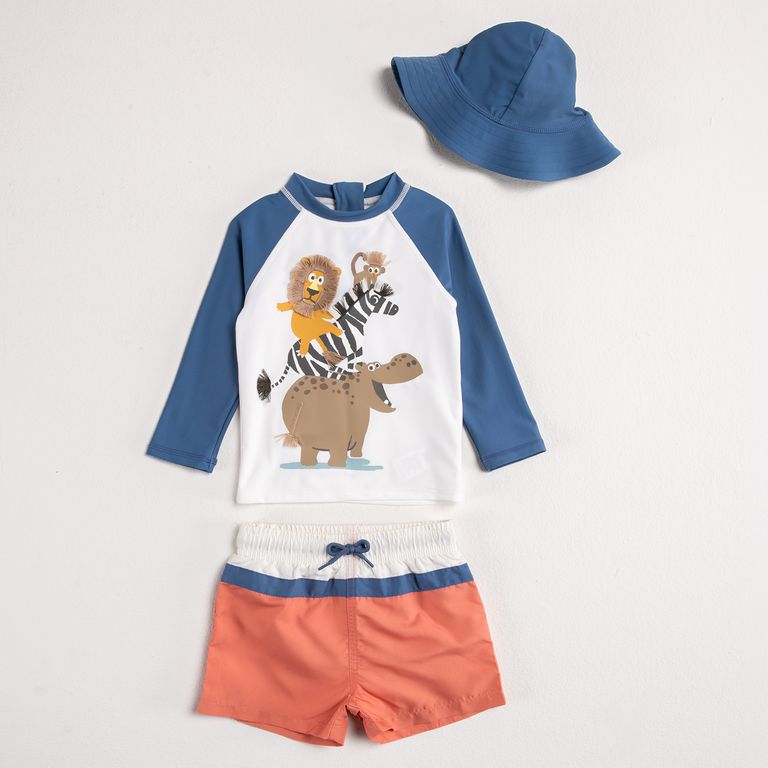 Set Traje De Baño + Gorro Bebé Niño