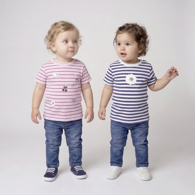 Pack 2 Poleras Rayas Manga Corta Bebé Niña