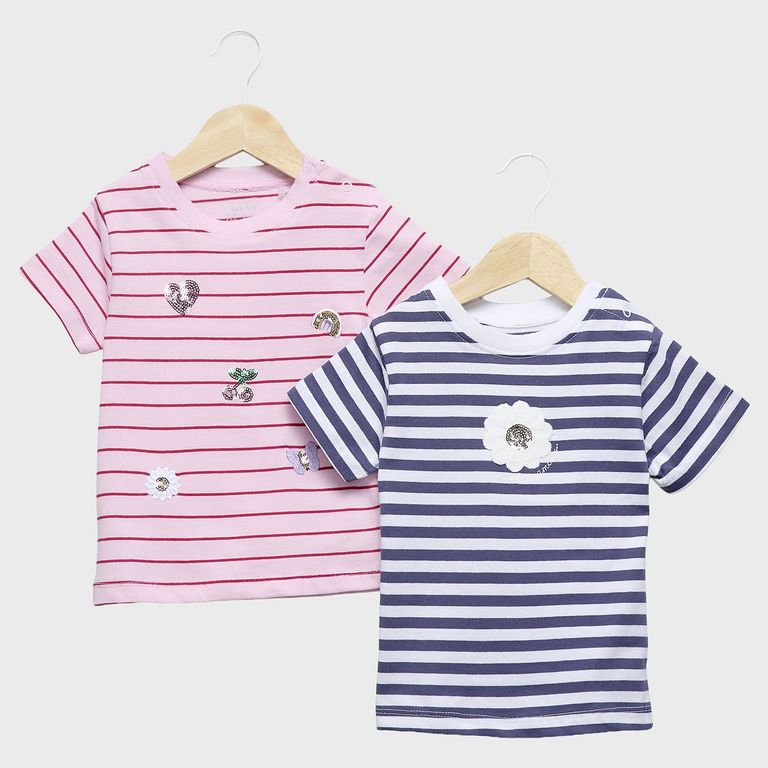 Pack 2 Poleras Rayas Manga Corta Bebé niña