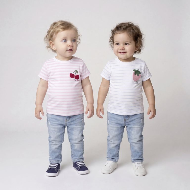 Pack 2 Poleras Rayas Manga Corta Bebé Niña