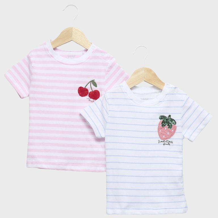 Pack 2 Poleras Rayas Manga Corta Bebé niña
