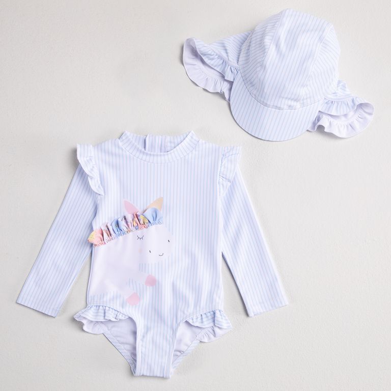 Set Traje De Baño + Gorro Bebé Niña