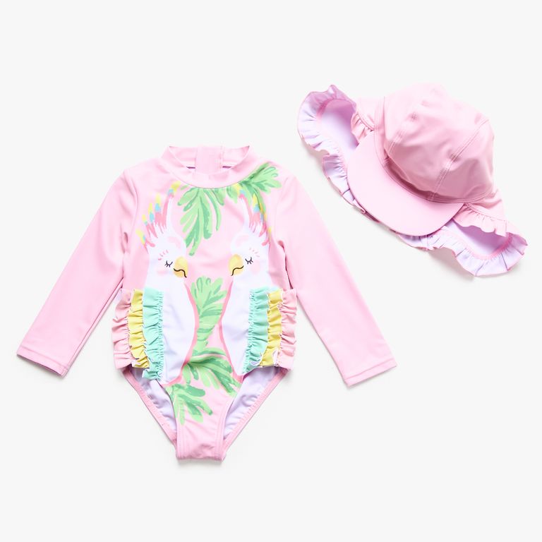Set Traje De Baño + Gorro Bebé Niña