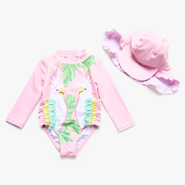 Set Traje De Baño + Gorro Bebé Niña